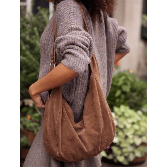 Free People Roma Suede Tote Bag in Coconut Shell Crossbody Slouchy Hobo Bohemian - Picture 13 of 14